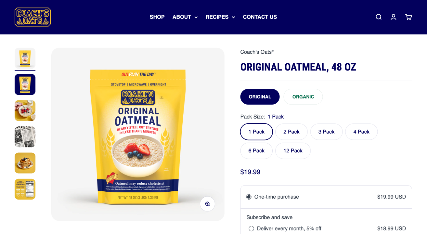 Coach's Oats product detail page