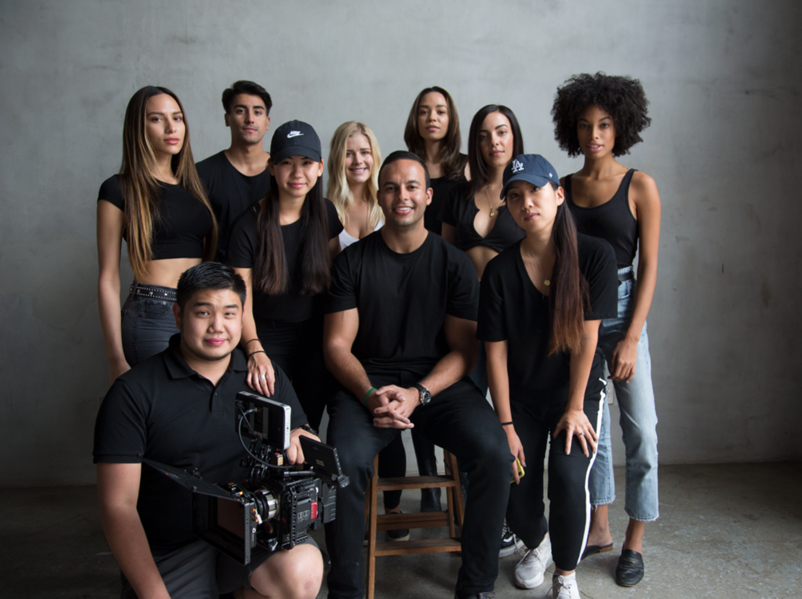 Eva with her creative team on set